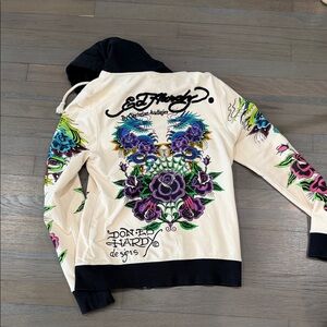 Auth Like New Ed Hardy by Christian Audigier Women's Floral Rhinestone Hoodie M